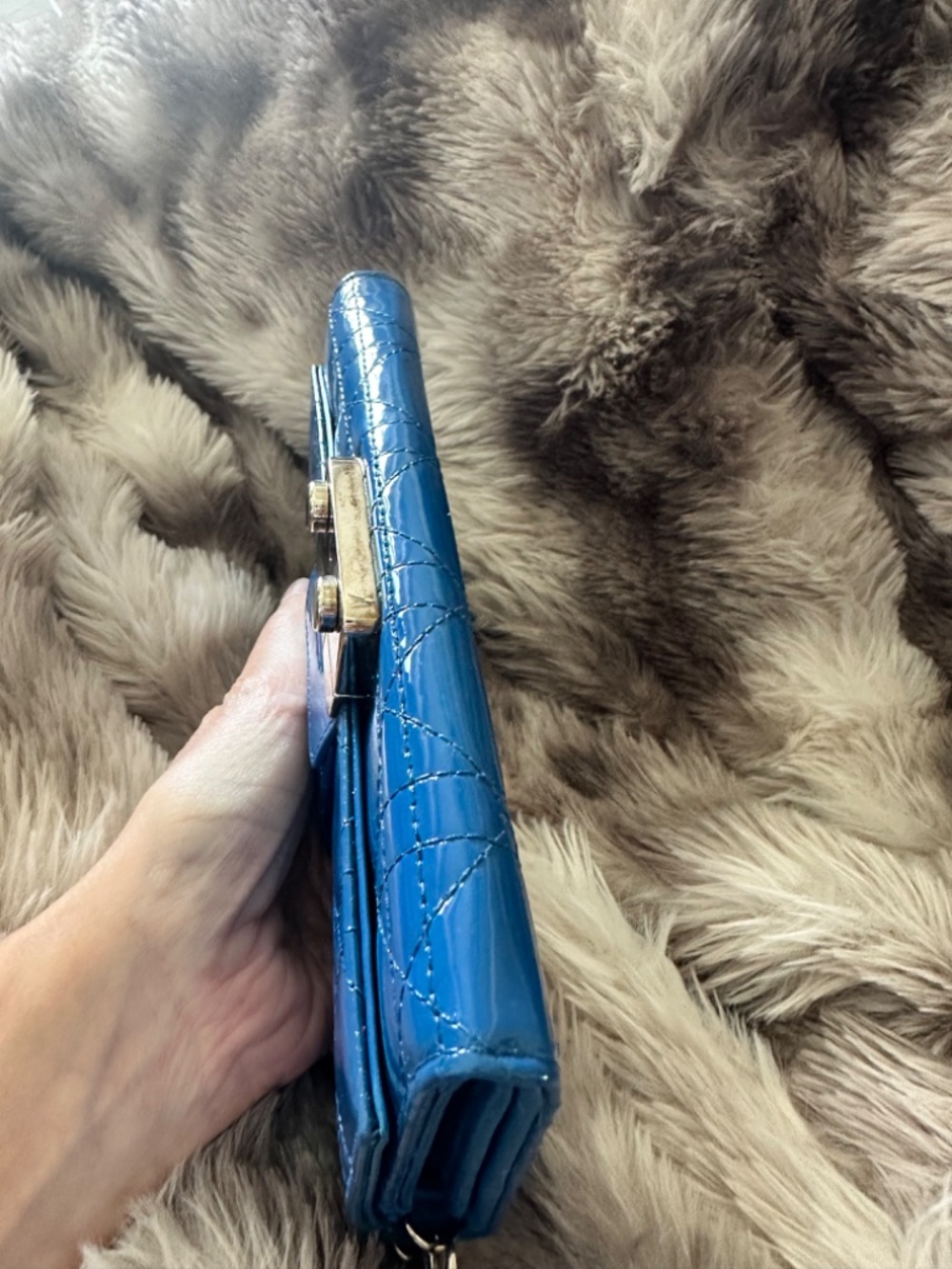 GORGEOUS Christian Dior Blue Patent Leather Wallet On Chain - Comes w/ COA - Picture 3 of 7